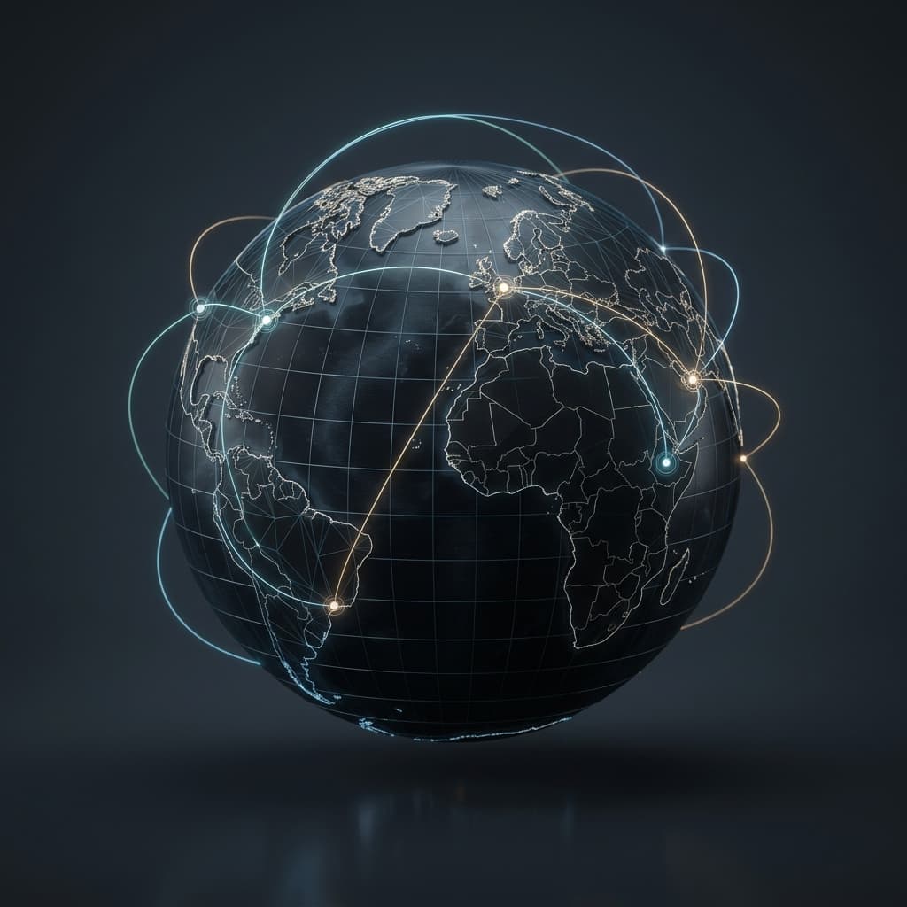 Global connectivity map connecting Addis Ababa to tech hubs worldwide